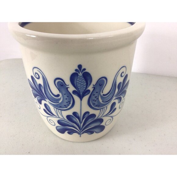 Vintage Kitchen Crock Stonewear Cobalt Blue Lovebirds - Picture 3 of 8